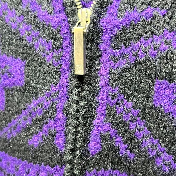 Lauren Ralph Lauren Sweater Black Purple Wool Angora Full Zip Hooded Fur Trim PL - Picture 2 of 7